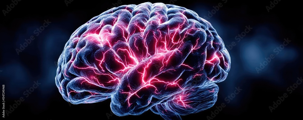 Poster dopamine imbalance with low brain activity pattern concept. a vivid depiction of a brain with glowin