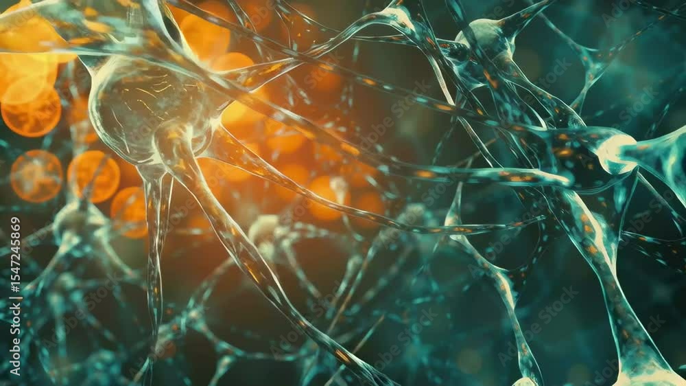 Poster detailed view of interconnected neurons highlighting their complexity and beauty in a vibrant backgr