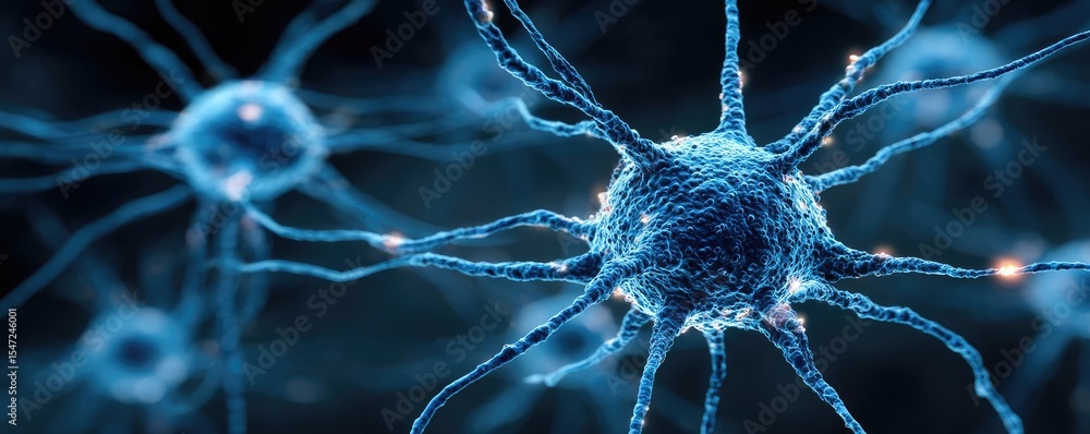 Poster dopamine imbalance with low brain activity pattern concept. close-up view of neurons in a vibrant sc