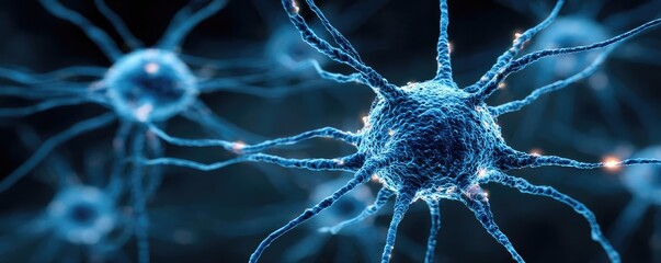 Dopamine imbalance with low brain activity pattern concept. Close-up view of neurons in a vibrant scientific illustration.