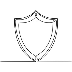 Single continuous line art illustration of a shield