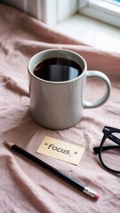 Focus Mug on Blanket &ndash; Soft Light Productivity Setup