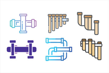 Set of various industrial pipe fittings illustrations with outline and color gradient design elements