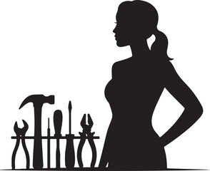 Woman with tool set vector illustration