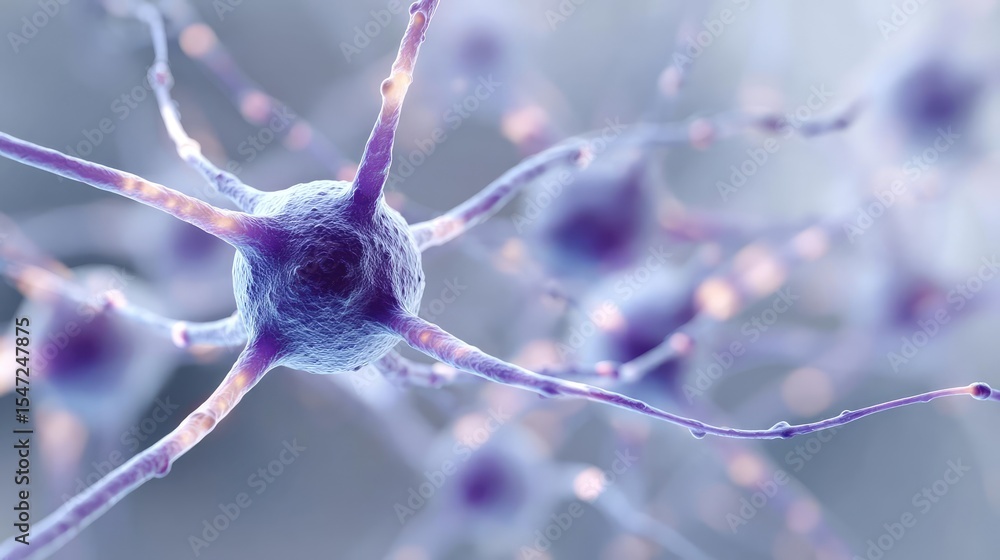 Poster dopamine imbalance with low brain activity pattern concept. detailed view of neurons showcasing thei
