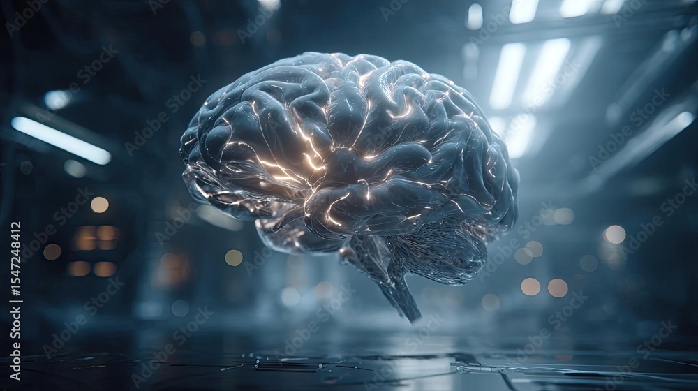 Poster dopamine imbalance with low brain activity pattern concept. a futuristic depiction of a floating bra