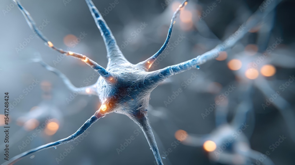 Poster dopamine imbalance with low brain activity pattern concept. detailed illustration of neurons firing 