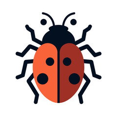 Simple Flat Vector Illustration of a Red and Black Ladybug Insect with Symmetrical Design