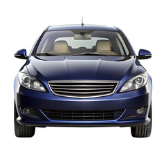 Navy Blue Car Front View Isolated on Pure White Background


