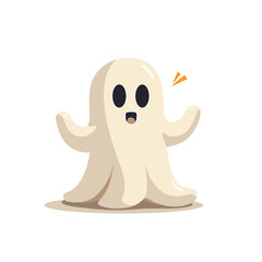 Obraz premium Cute Cartoon Ghost with Open Arms and Exclamation Mark, Halloween Vector Illustration