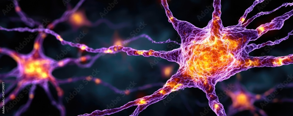 Poster dopamine imbalance with low brain activity pattern concept. colorful representation of neurons with 
