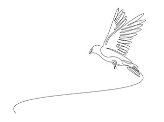 Swallow bird fly in single outline illustration. Continuous line art drawing of swallow bird. Editable stroke.
