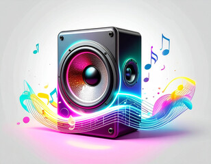 Abstract technological music background with futuristic sound speakers, a digital art illustration