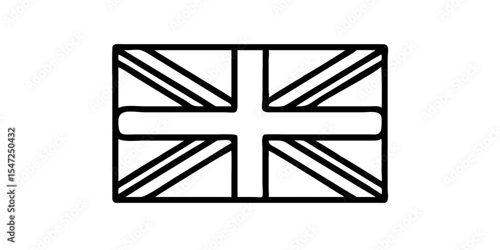 Poster a simple black and white line drawing of a flag with a cross and diagonal lines on a white backgroun