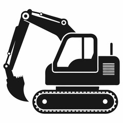 Black Silhouette of an Excavator, Construction Equipment Icon, Heavy Machinery Illustration