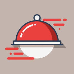 Red Restaurant Dome Cover Food Service Delivery Icon Illustration