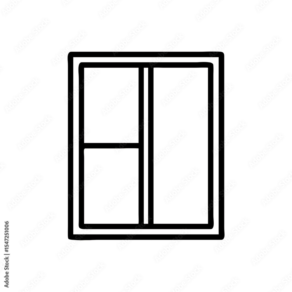 Poster a simple black outline drawing of a window with two panes on the left and one pane on the right