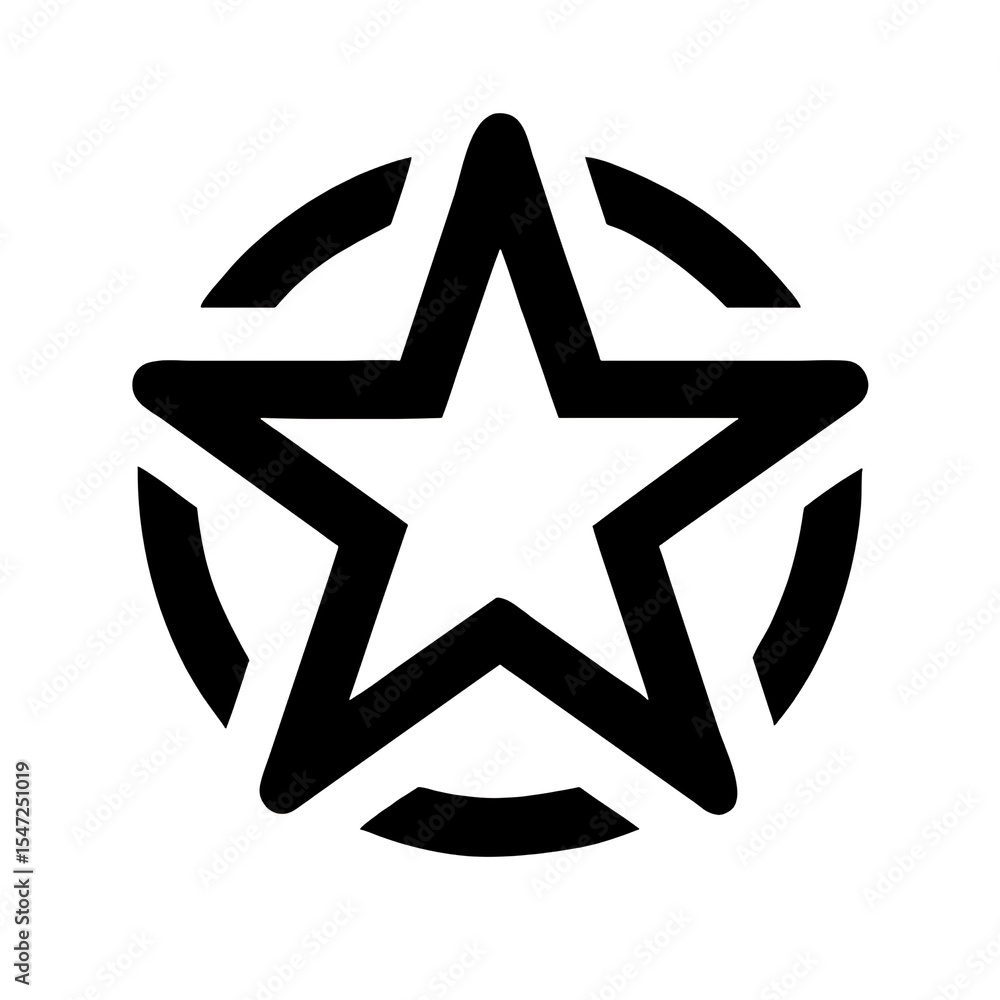 Poster a black and white graphic of a star inside of a broken circle on a white background in vector format