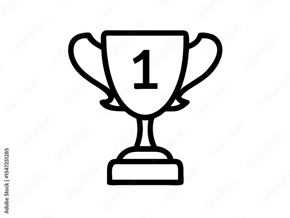 Poster a simple line drawing of a trophy with the number one on it in black and white on a white background