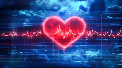 Cloud icon with heartbeat on digital background symbolizes health data security