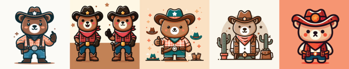 vector image bear wearing cowboy clothes flat design