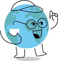 Smart Adorable Earth Character Vector Illustration or Sticker