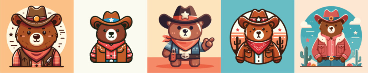vector image bear wearing cowboy clothes flat design
