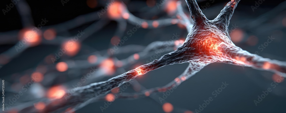 Poster dopamine imbalance with low brain activity pattern concept. close-up view of interconnected neurons 