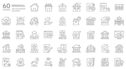 Minimalist real estate icon set showcasing property, finance, and location services
