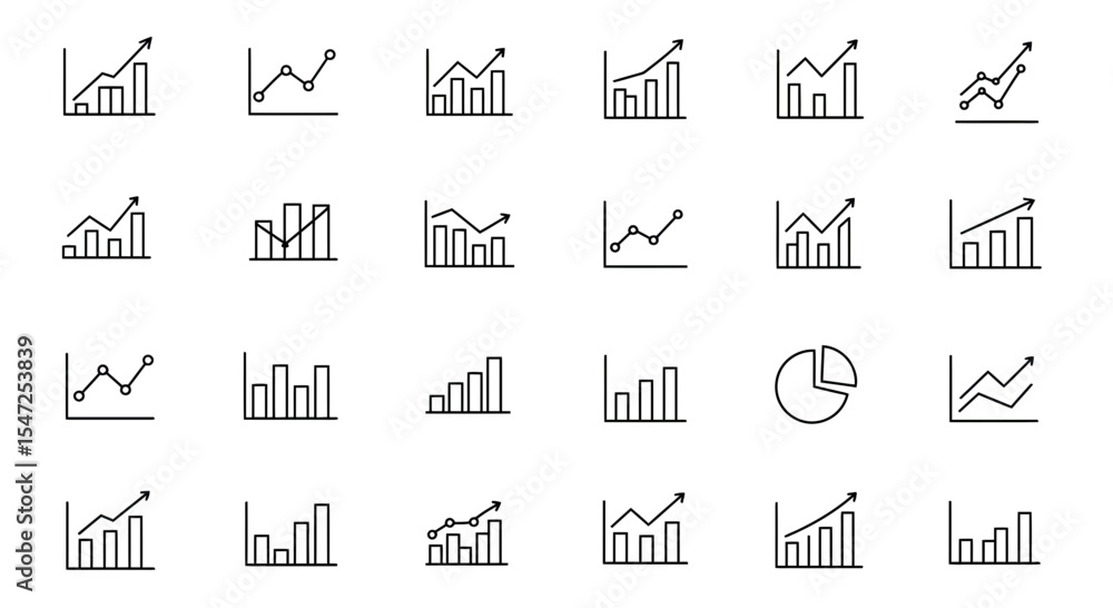 Poster collection of minimalist line art representing various types of business charts