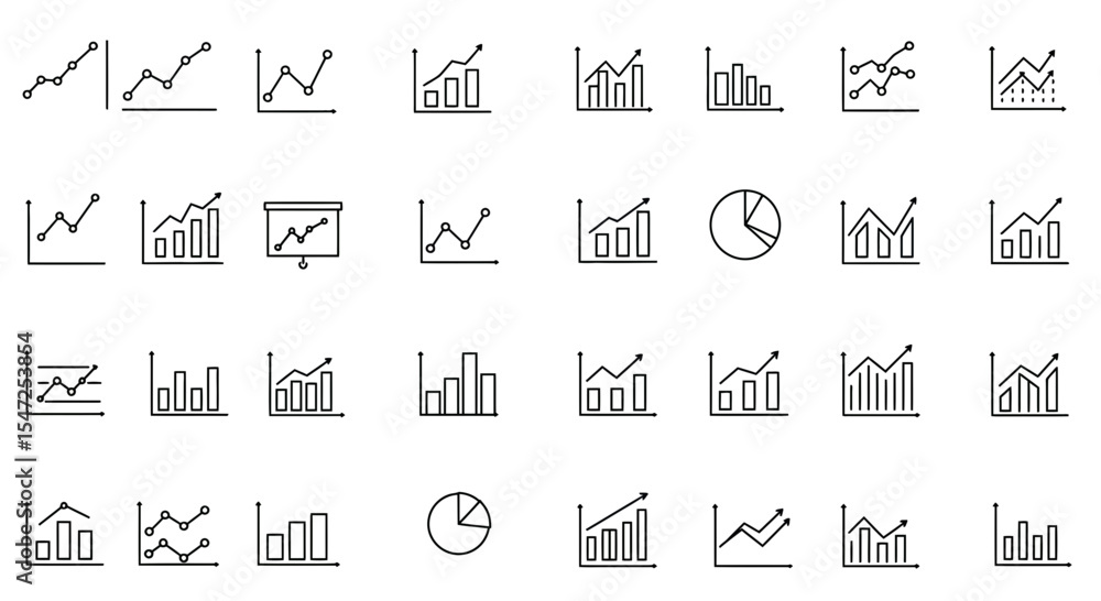 Poster diverse set of business chart and graph icons for data analysis and presentation