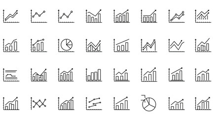 Collection of minimalist line art growth chart icons for business presentation