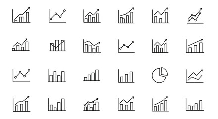 Collection of minimalist line art representing various types of business charts