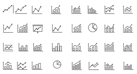 Diverse set of business chart and graph icons for data analysis and presentation