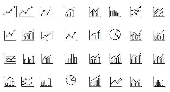 Diverse set of business chart and graph icons for data analysis and presentation