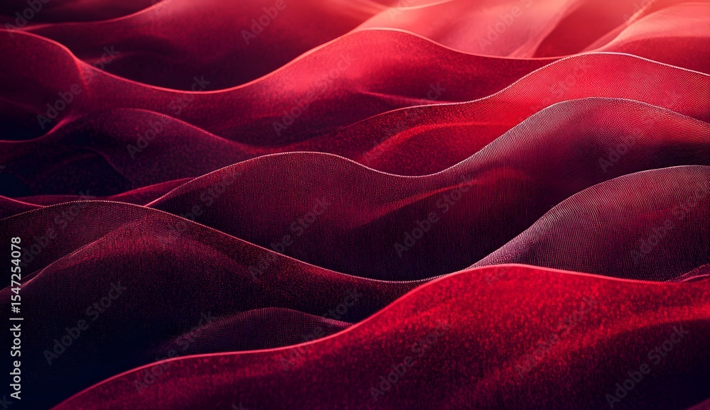 Poster red silk background, smooth and shiny fabric with a glossy finish, creating an elegant atmosphere.