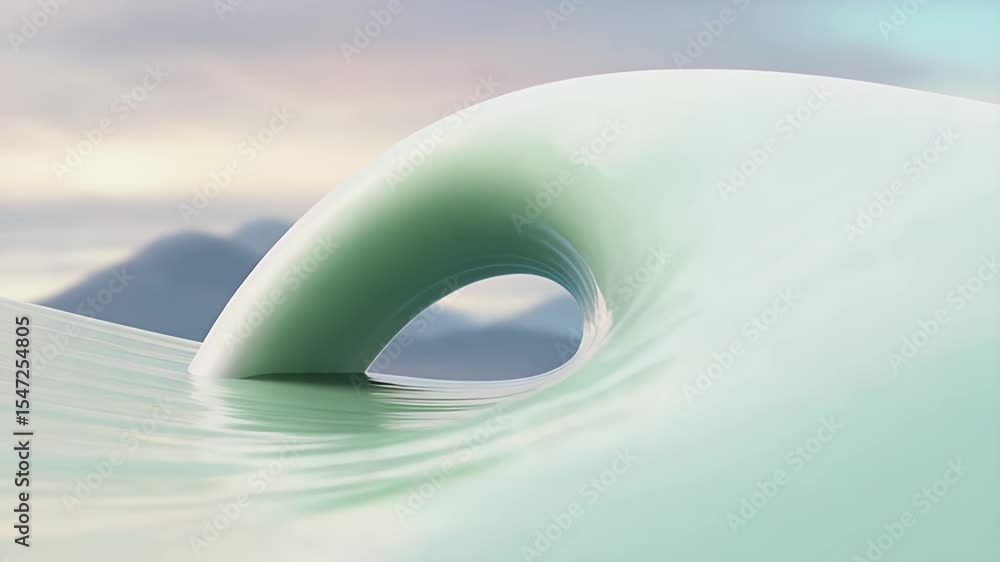 Aufkleber ephemeral wave: a minimalist, abstract representation of a wave gracefully cresting, its form blendi