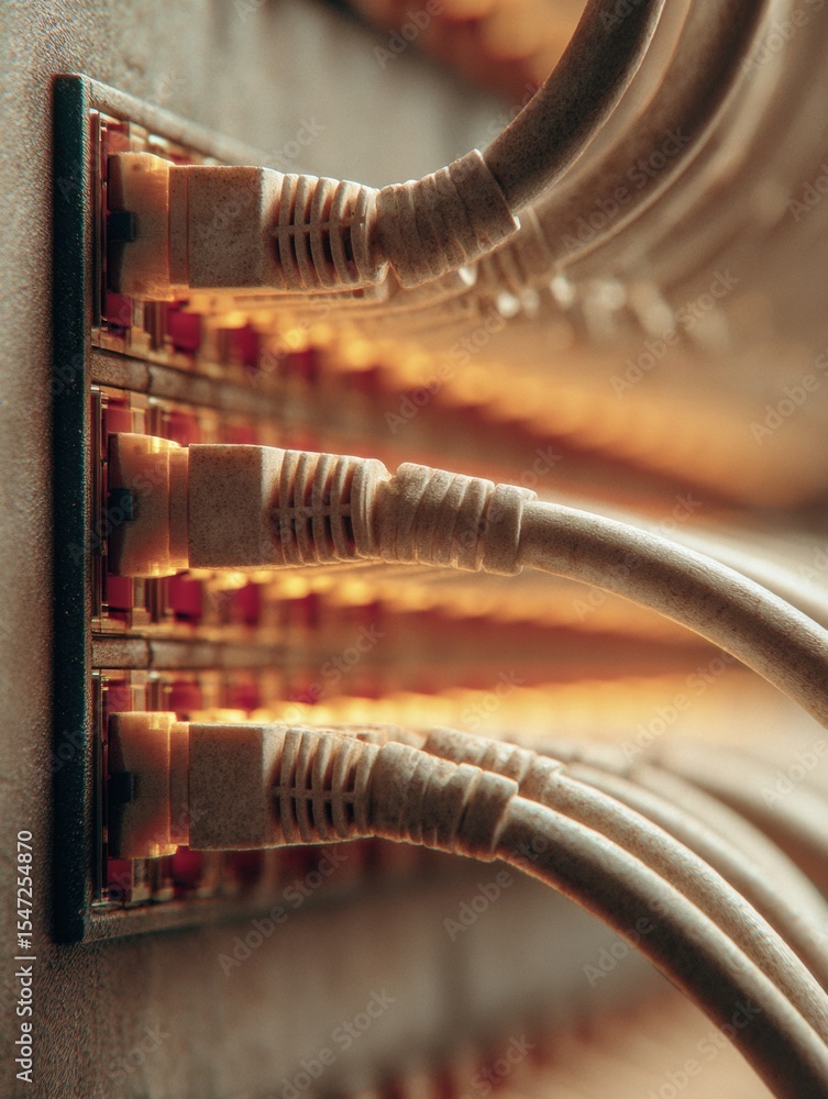 Aufkleber Close-up of structured Ethernet cat5e cables in a data center rack showcasing reliable network infrastructure for modern IT connectivity and business innovation