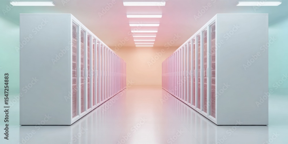 Aufkleber modern data center cooling aisle with server cabinets and advanced infrastructure for efficient digi