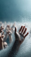 Energetic dance rave crowd celebrating with confetti and raised hands, vibrant party atmosphere capturing joy and freedom for event marketing campaigns