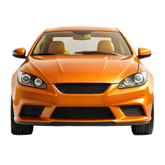 Orange Car Front View Isolated on Pure White Background

