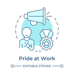 Pride at work soft blue concept icon. Achievement, promoting. Workplace culture, employee. Round shape line illustration. Abstract idea. Graphic design. Easy to use in article, blog post