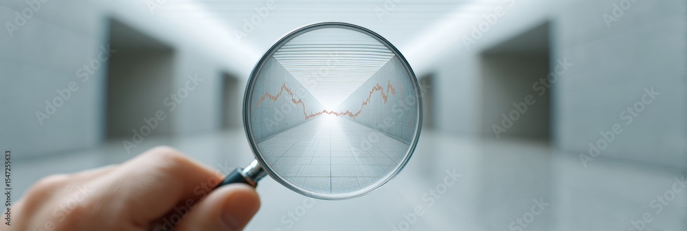 Aufkleber magnifying glass highlighting rising financial chart in modern digital space for investment analysis