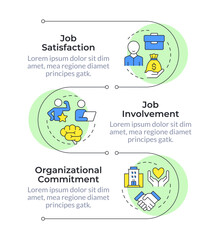 Major job attitudes infographic vertical sequence. Money payment, salary. Teamwork organization. Visualization infochart with 3 steps. Circles workflow. Montserrat SemiBold, Lato Regular fonts used