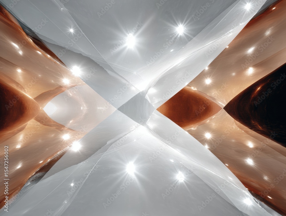 Poster Abstract futuristic metallic sculpture with reflective surfaces and dynamic lighting in modern digital art and premium design exhibition space