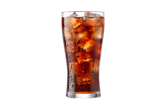 Glass of cola with ice isolated on transparent background