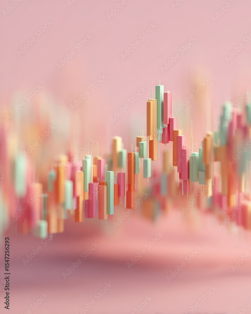 Poster Abstract Crypto Portfolio with Blurry Financial Charts and Colorful Candlestick Graphs Representing Advanced Analytics in Fintech and Investment Technology