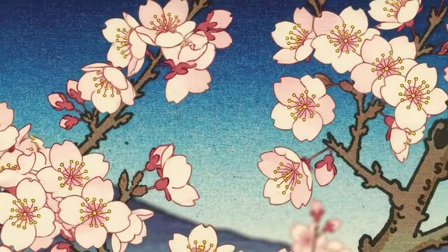 Cherry Blossoms in Ukiyo-e Style: Springtime Serenity