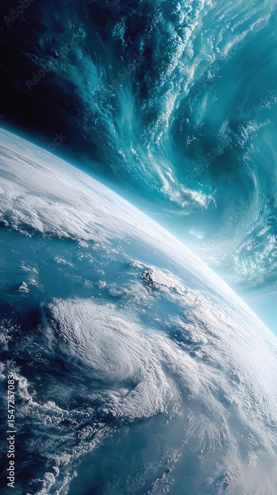 Poster High-resolution Celestial Map of Earth from Space Showing Atmospheric Textures and Cloud Formations Emphasizing Global Unity for Environmental Awareness