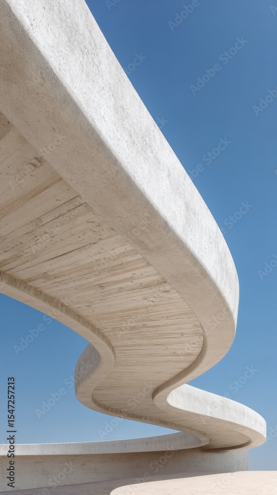 Poster Modern Concrete Bridge Inspection with Curved Structural Beams and Support Columns Against Clear Blue Sky - Engineering and Architecture Concept
